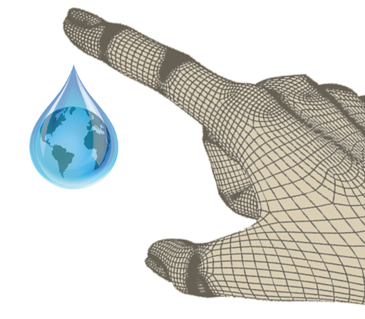 Imagem de uma mão tocando uma gota de água